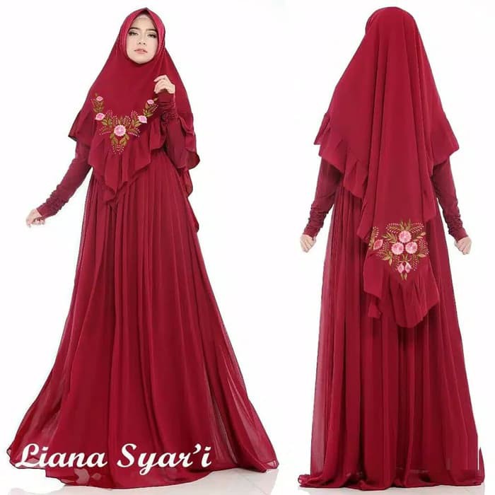 Baju Gamis Syari Dress Maxi Bordir Termasuk Kerudung Khimar - Hijau Mint