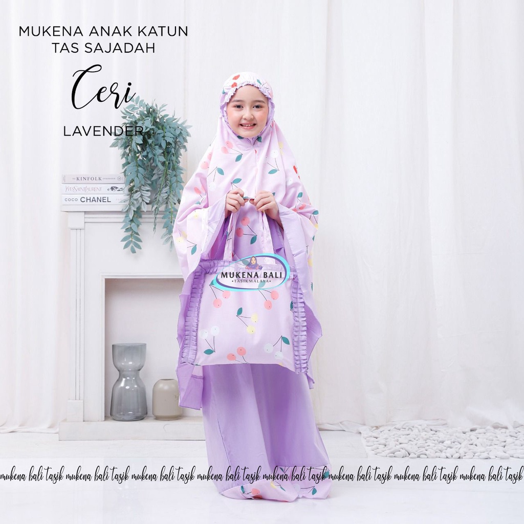 MUKENA BALI TASIK - MUKENA ANAK KATUN MOTIF CERI LAVENDER (TAS SAJADAH)