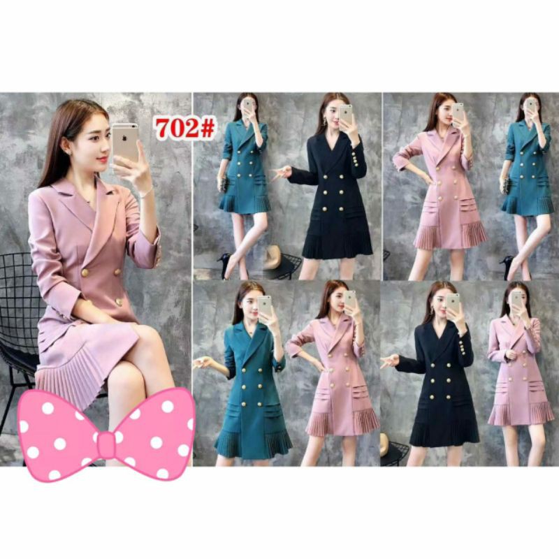 Dress kancing 6 bawah pleats plisket import bkk bangkok hk chn china