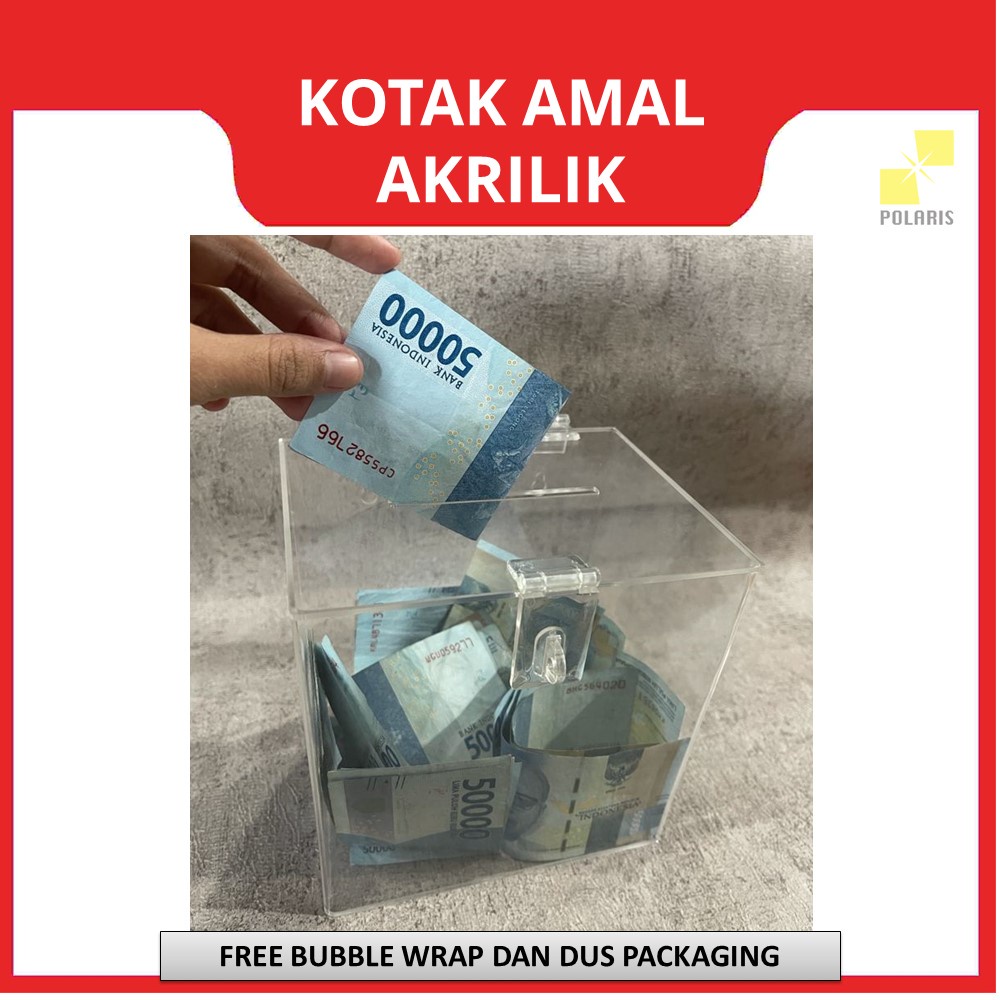 KOTAK AMAL ACRYLIC KOTAK INFAQ - BOX TEMPAT DONASI AKRILIK - WADAH SUMBANGAN - TEMPAT DANA BANTUAN 15x12X15 CM