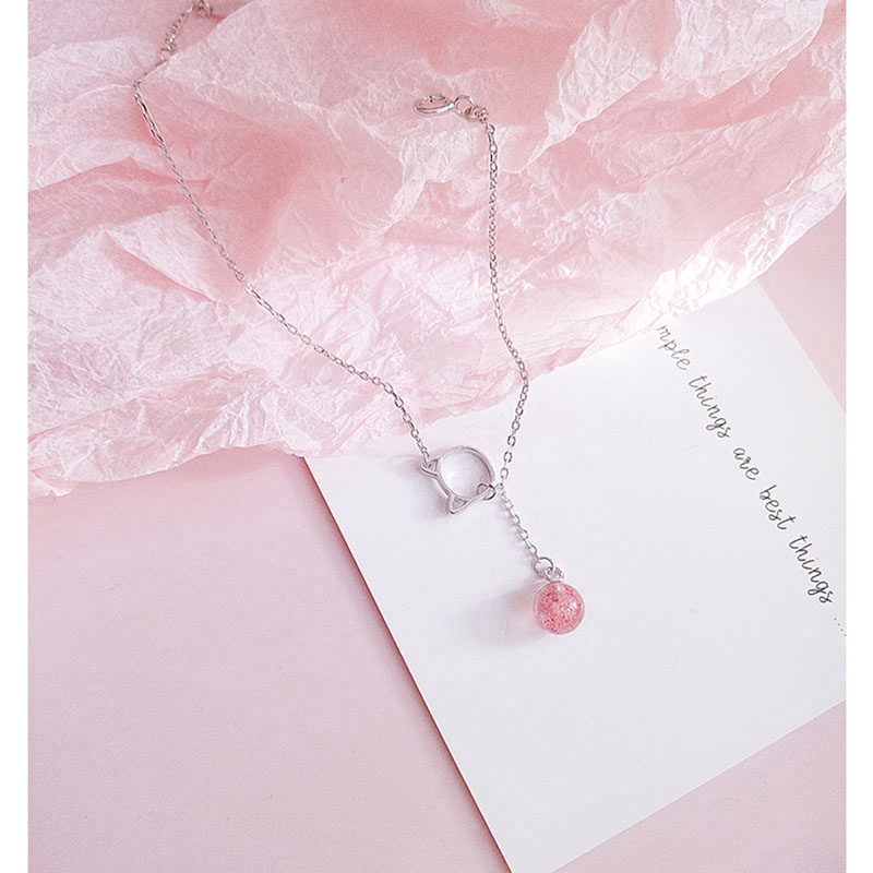 Gelang Tangan Silver Wanita Desain Kucing Hollow Sexy Adjustable Hias Kristal