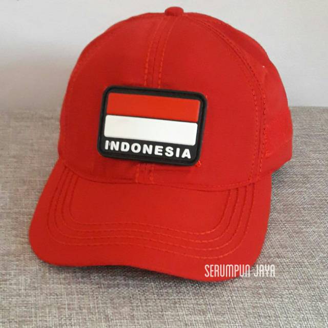 TOPI BENDERA INDONESIA - TOPI VELCRO MERAH + PATCH