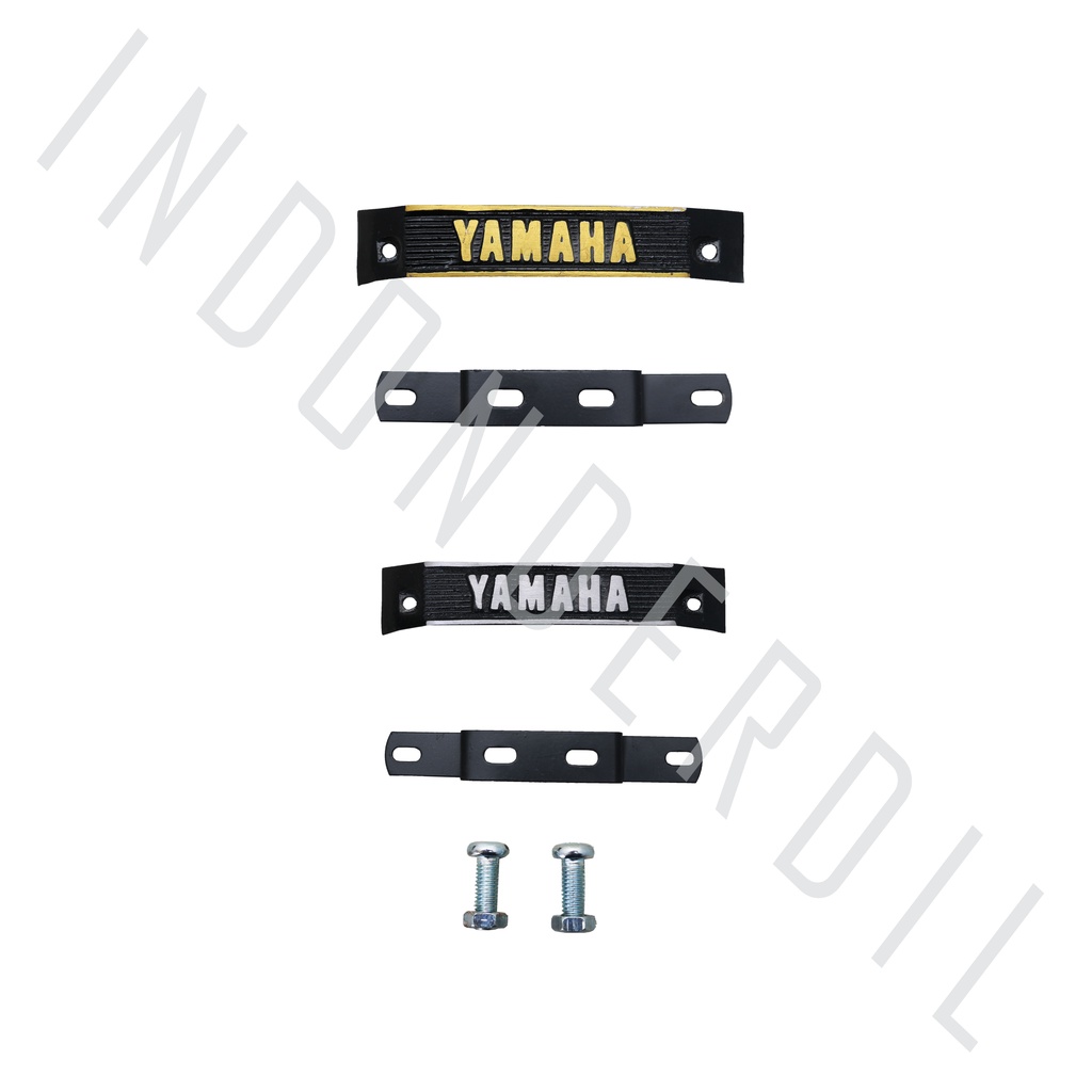 Dudukan-Plat-Bracket-Breket Besi Kumis-Kumisan Emblem Yamaha Lampu Led Shock-Shok Depan RX King Lama-New-RXS-Spesial-RXZ Emas-Silver-Gold