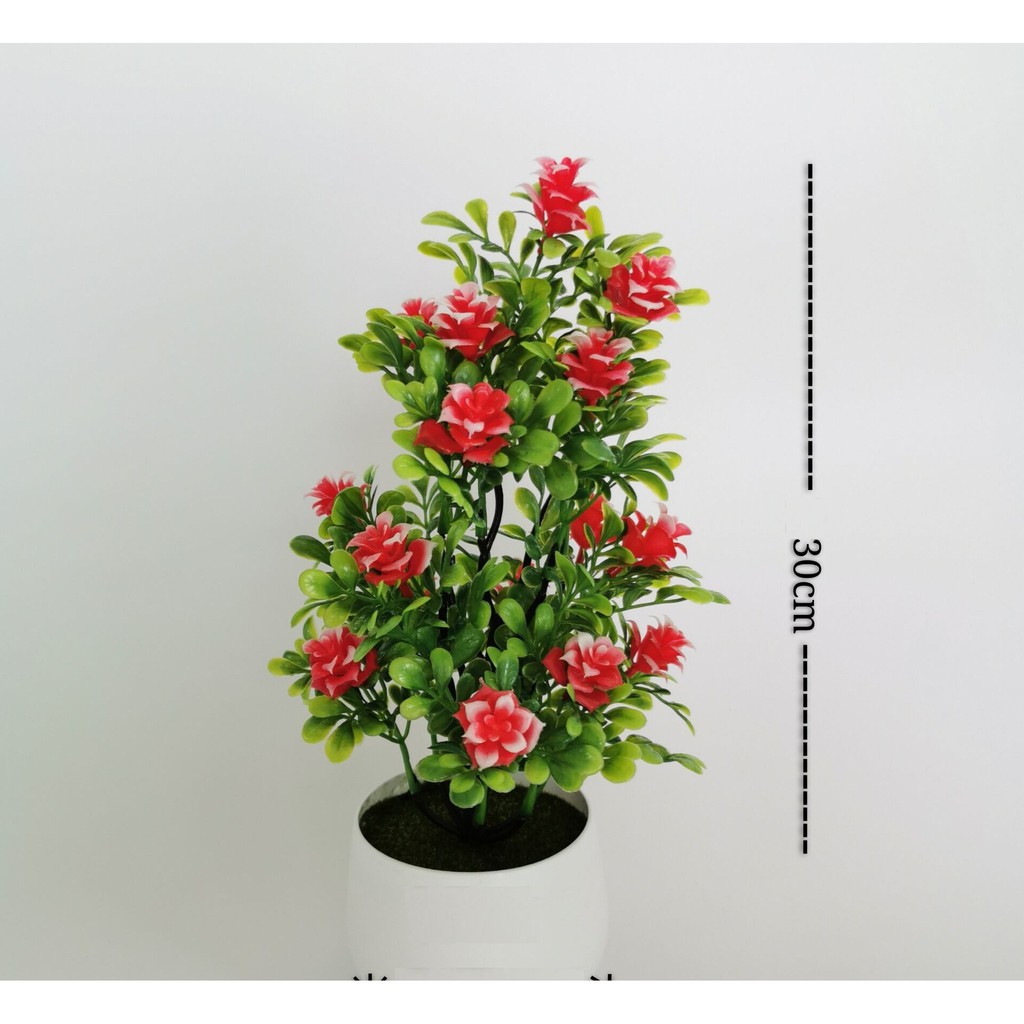 Tanaman Plastik Milan Rose Bunga Plastik Pot Ornamen-1
