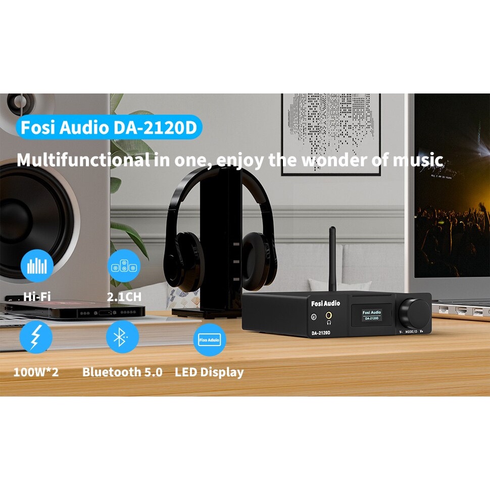 Fosi Audio Bluetooth 5.0 Amplifier 2.1 Channel Stereo Amp Receiver - DA-2120D - Black