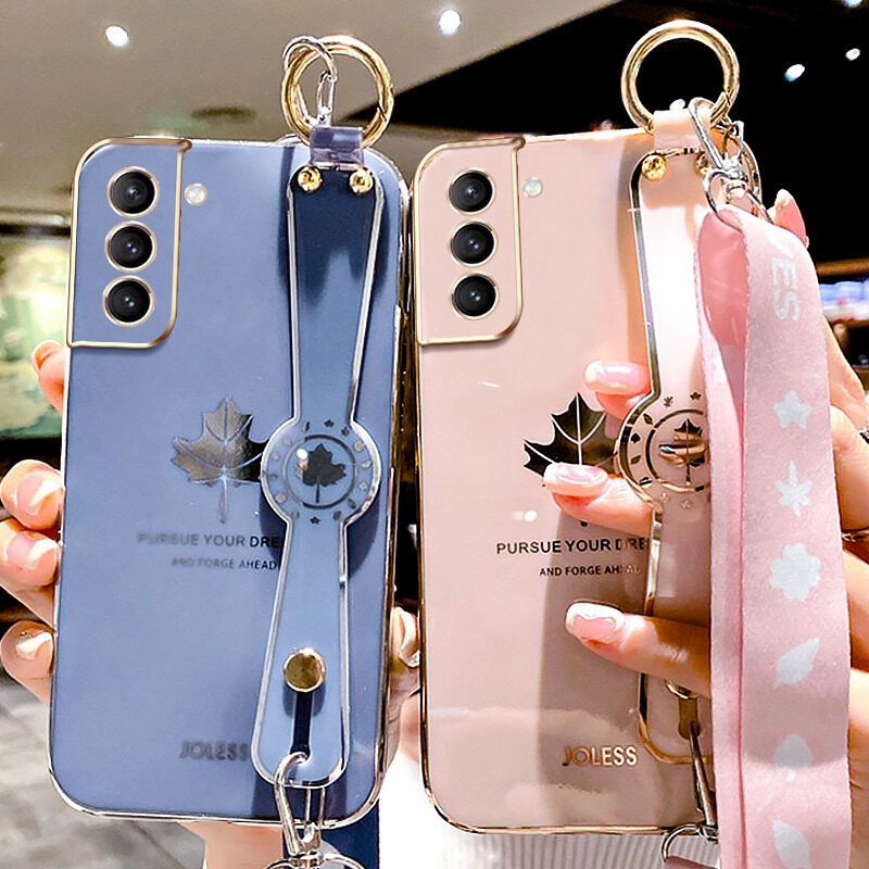 Case Motif Daun Maple Dengan lanyard Untuk Samsung Galaxy S21 Plus S21 Ultra 5G