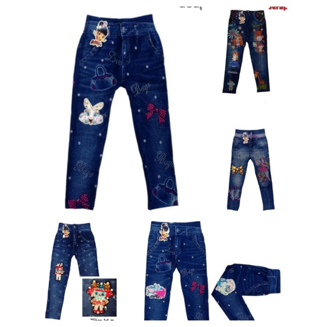 Legging anak perempuan import 4-12 tahun motif jeans / leging import anak jeans