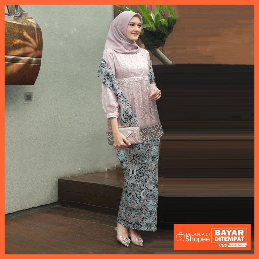 SOLOBATIK - Kebaya batik Wisuda Modern Set kebaya Tille Mutiara TERMURAH DI SHOPEE