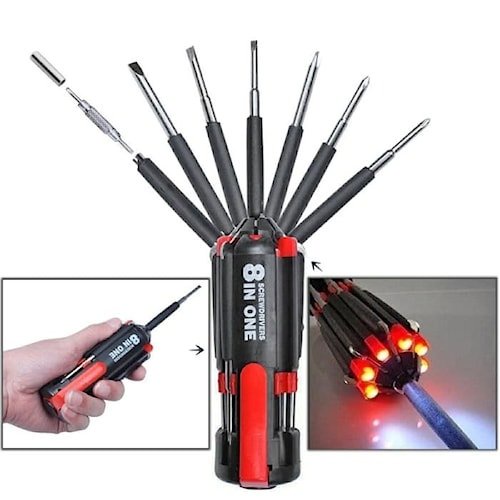 Obeng Serbaguna Multi Fungsi 8 In 1 Plus LED Tools Kit Traveling Perkakas Unik Untuk Camping Dan Out