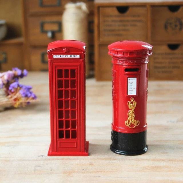 Miniatur telepon london merah celengan telepon box england kotak kado unik pajangan meja kerja-1