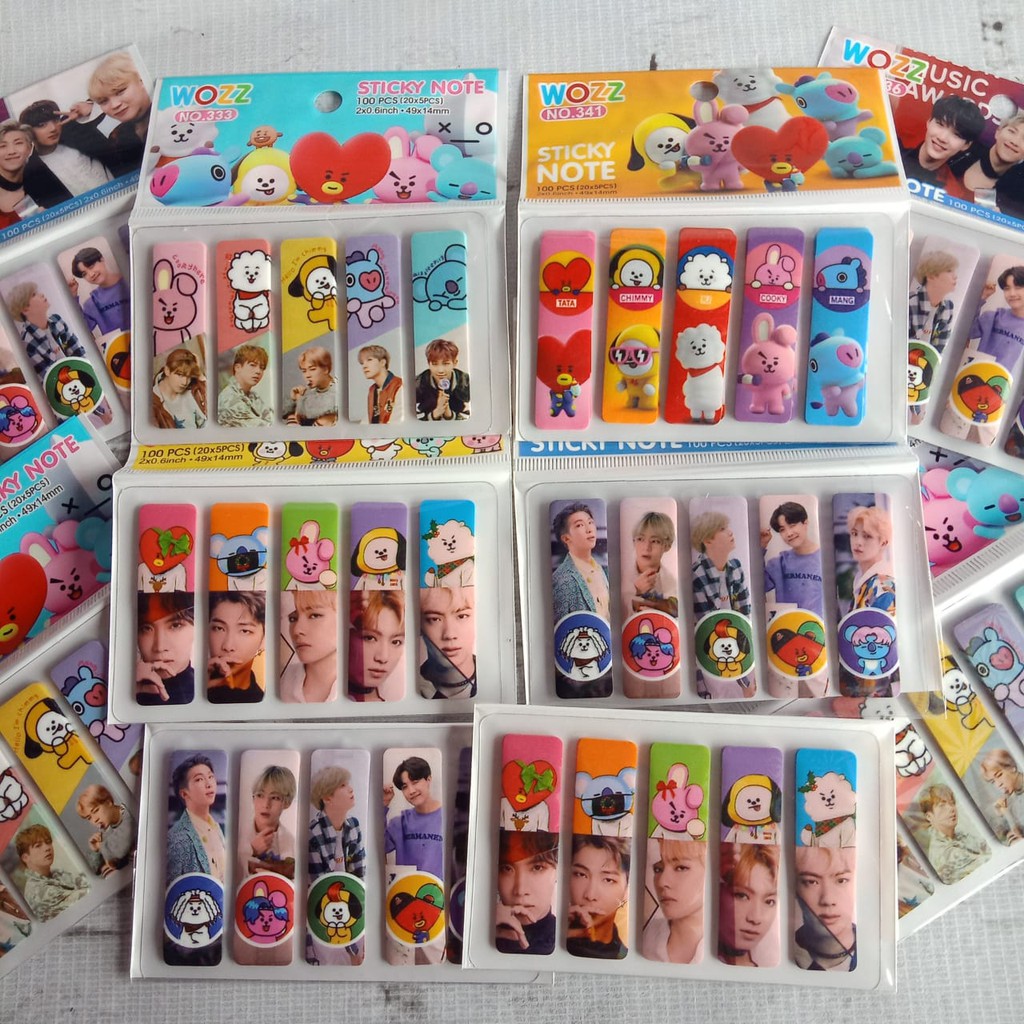Sticky Note Pembatas Buku Plastik Karakter Bt21 Bts Murah Bebas Pilih Karater 100 Sheet Shopee Indonesia