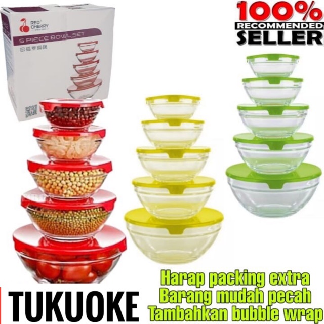 MANGKUK BERANAK 5SUSUN SET BOWL DIAMOND KIMGLASS SET MANGKOK KACA / GLASS SET BERANAK BOWEL 5 SUSUN