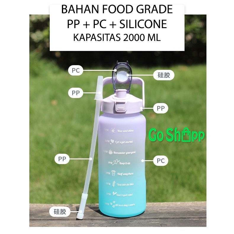 Botol Minum 2 Liter Kekinian Viral - Botol Minum Korea Motivasi 2 Liter Terbaru - Botol Minum Jumbo Food Grade Import Terbaru [BT01]