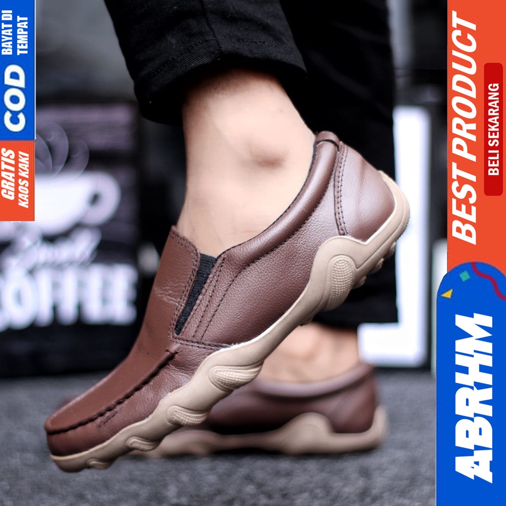 Abrhm Baran - Sepatu Formal Casual Pria Pantofel Kulit Asli Kerja Hitam