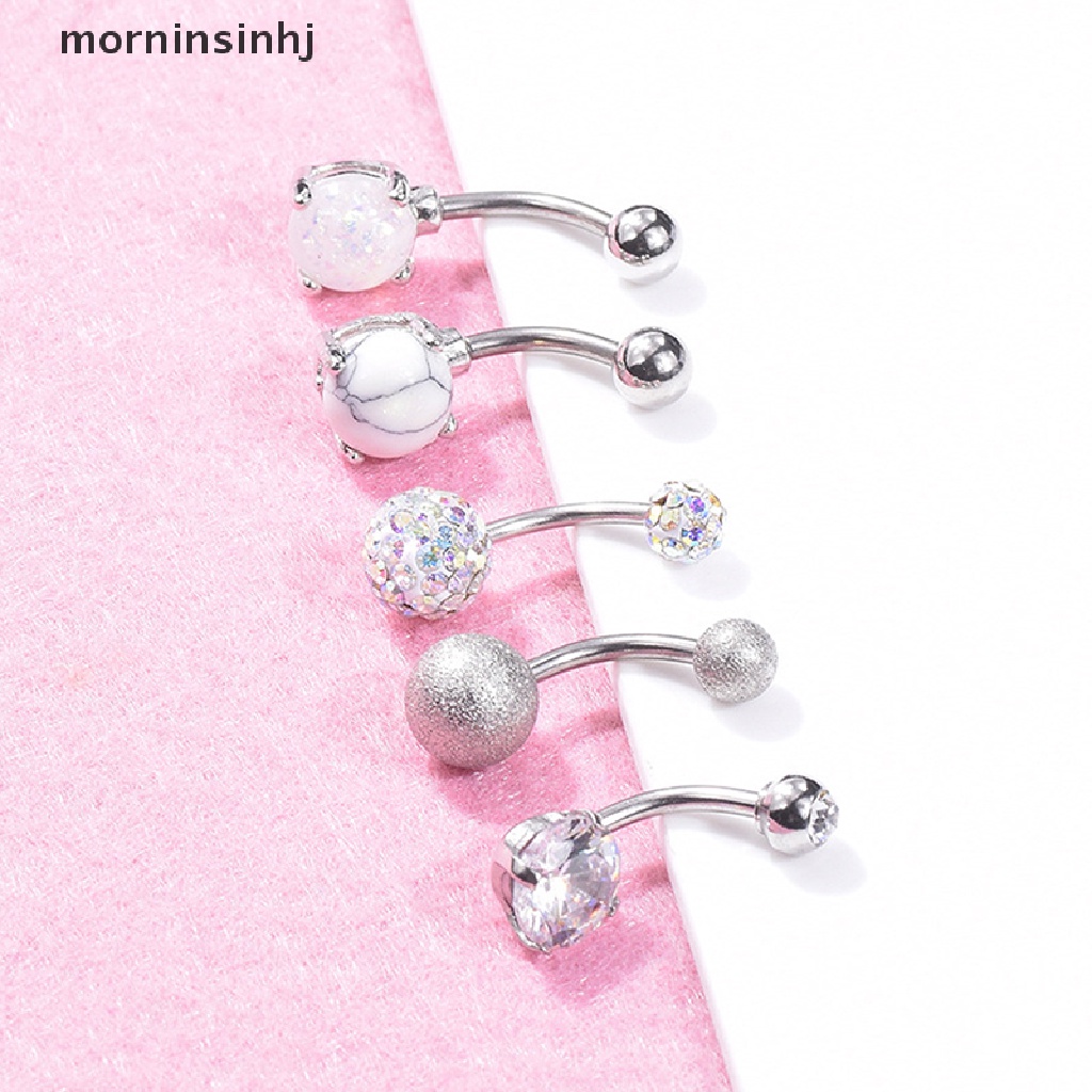 Mornin 1 Set Anting Tindik Perutpusar Model Barbel Hias Kristal Berlian Imitasi Untuk Wanita