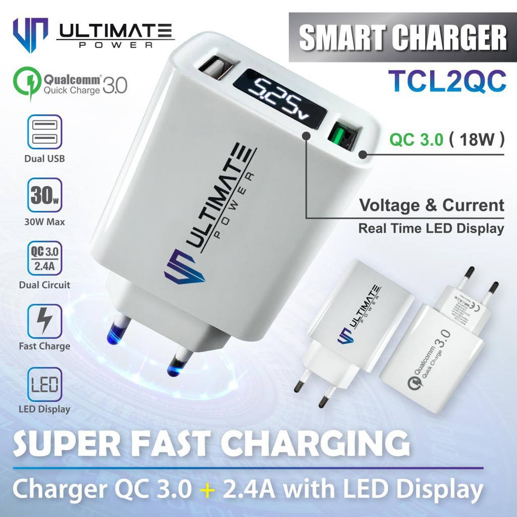 Batok Super Fast Charging 30W Charger QC + 2.4A with LED Display Ultimate Power  Original