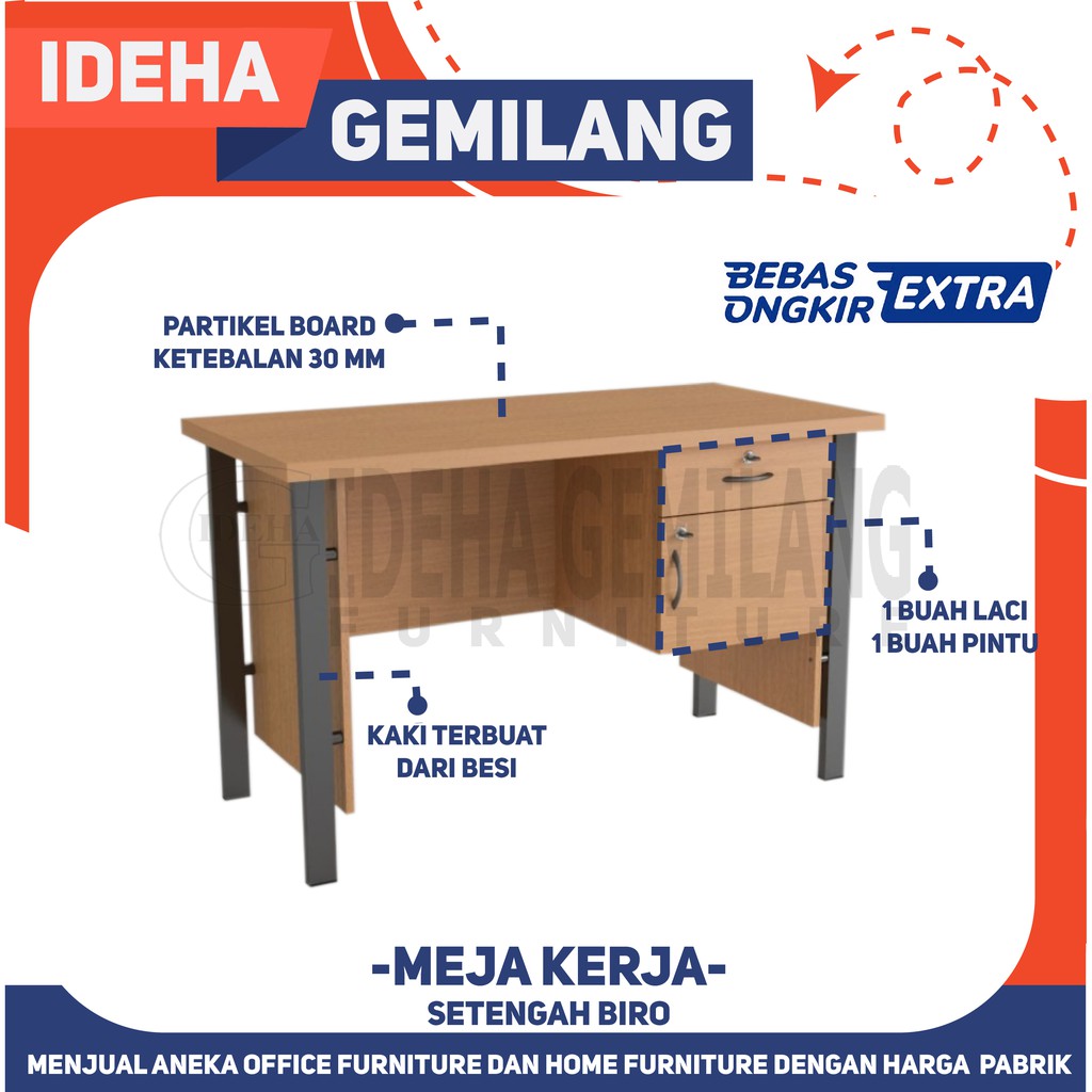 Meja Setengah Biro Kaki Besi