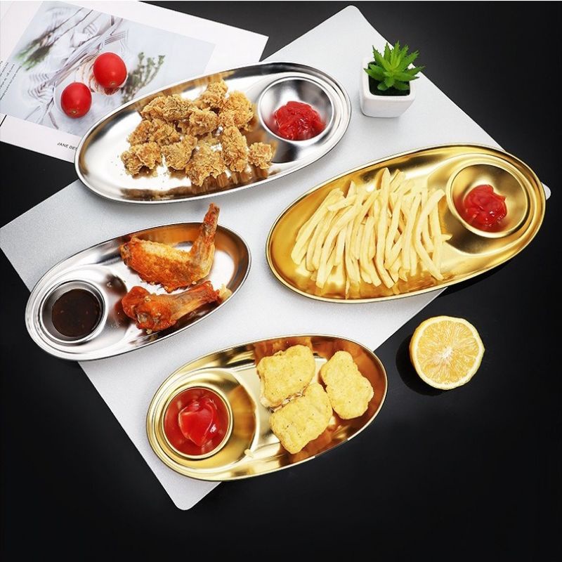 Piring snack stainless oval 2in1 GOLD