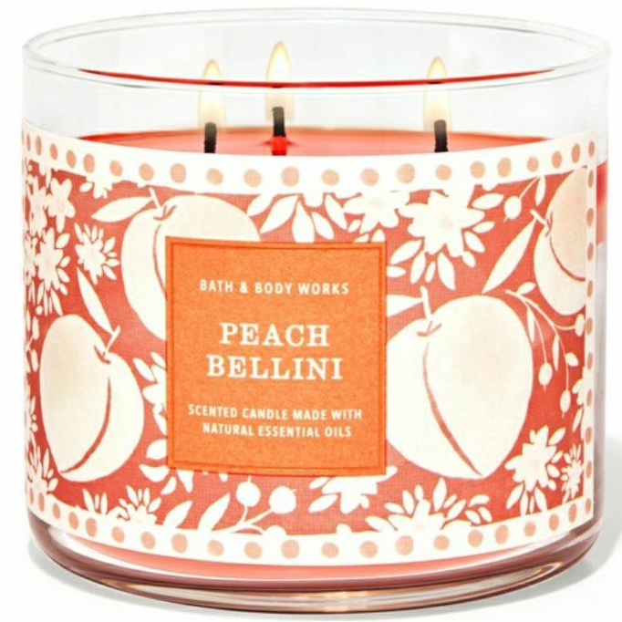 BATH &amp; BODY WORKS BBW PEACH BELLINI 3-WICK SCENTED CANDLE 411 G LILIN WANGI 3 SUMBU UKURAN BESAR PENGHARUM RUANGAN