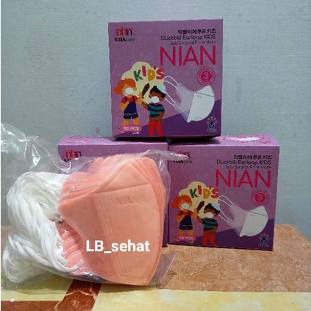 Masker Duckbill Anak Earloop Nian Warna Peach Pearl Isi 50 Pcs Medis 3 Ply