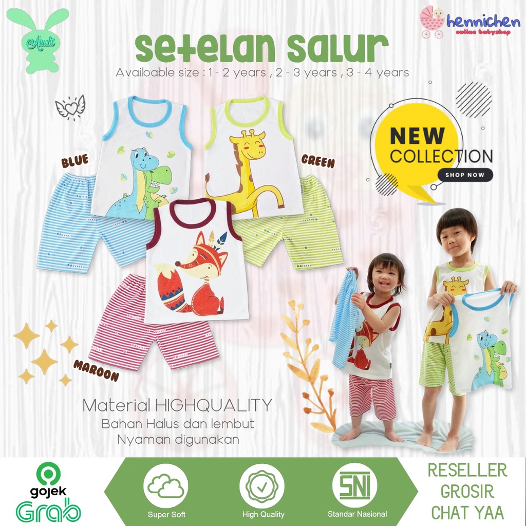 ARUCHI SETELAN SALUR SABLON BAJU SINGLET CELANA PENDEK BAJU ANAK 1-3 TAHUN