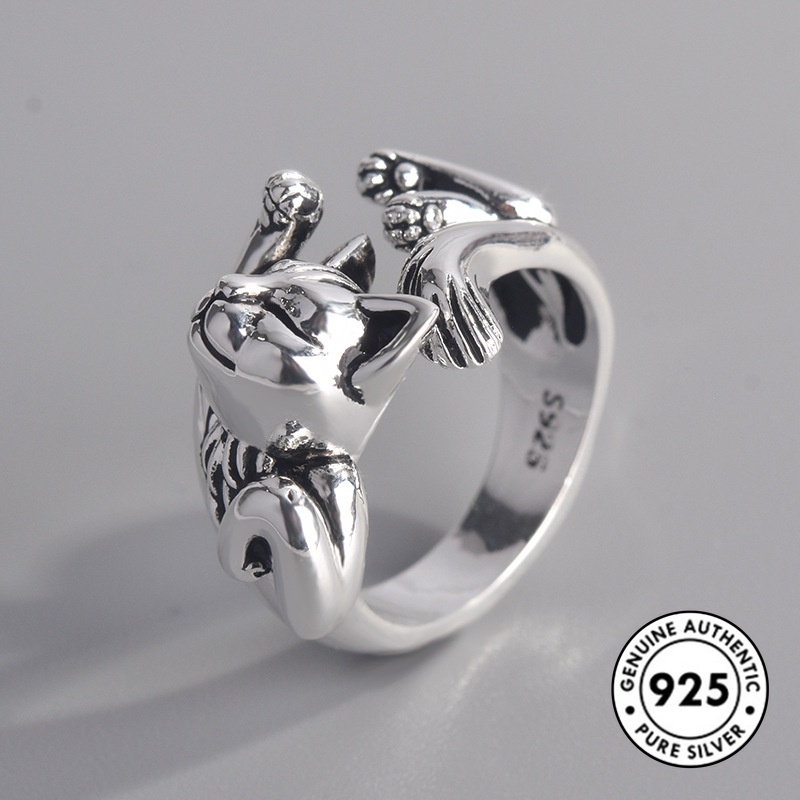 Cincin Model Terbuka Desain Kucing Bahan S925 Silver