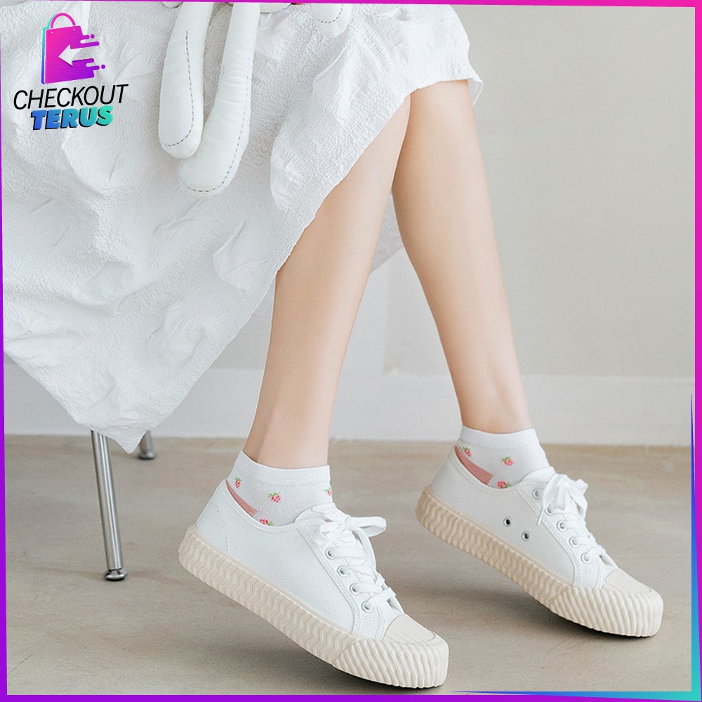 CT P189 Kaus Kaki Pendek Semata Kaki Wanita Motif Stroberi Bunga Fashion Korea Kaos Kaki Wanita Style