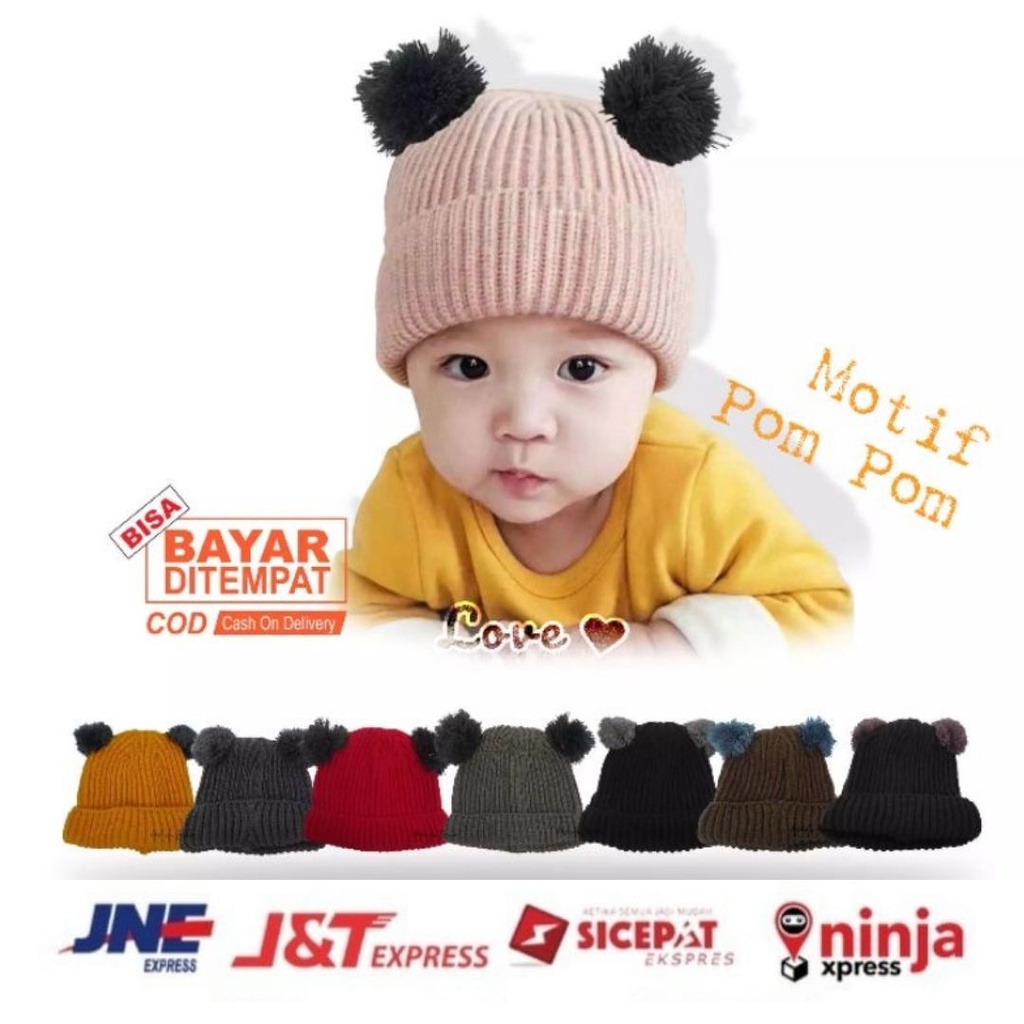 Kupluk Pompom Bayi / Kupluk Pompom Polos /Kupluk Pompom Anak / Topi Pompom / Kupluk Pompom