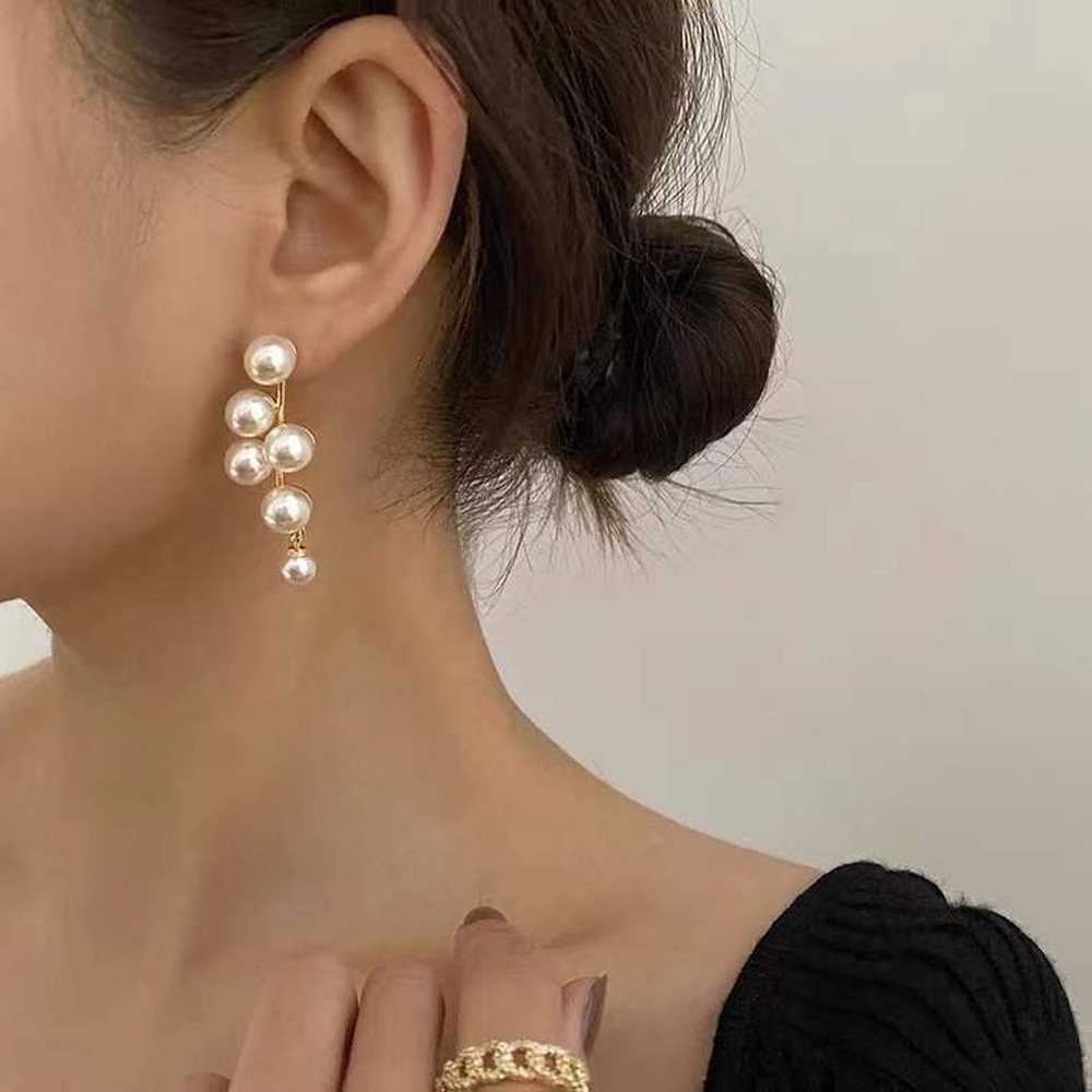 Anting Mutiara Geometris Gaya Retro Untuk Wanita