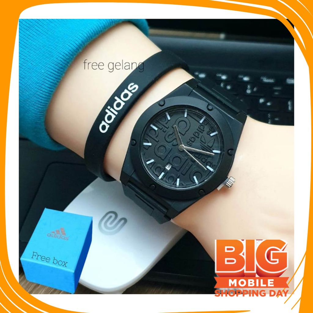 JAm Cewe Pink Bue Sky Gold Silver rubber Anti karat Air / Jam Tangan Adidas Tali Rubber Super Mewah 