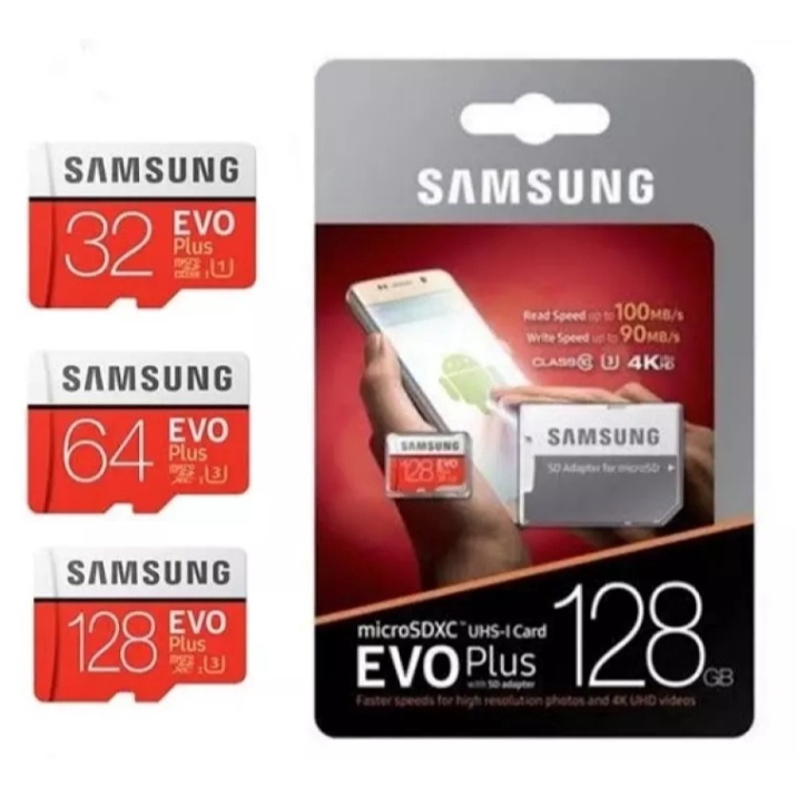 Memory Card Samsung Evo Class 10 128 / 64 / 32 /16GB Plus Micro Card With Adapter / kartu memory HP All Smartphone