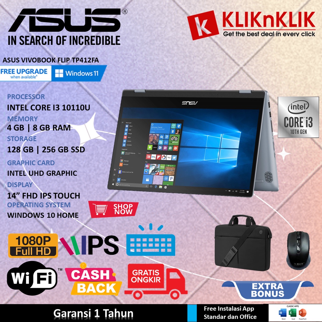 Asus Vivobook Flip 14 TP412FA i3 10110U 4/8GB 128GB/256GB/512GB SSD FHD Touch Star Grey