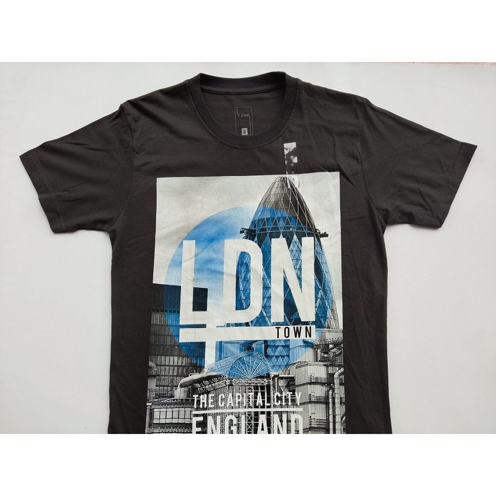 Kaos Pria T-Zone Casual Ldn Town Lengan Pendek Hitam Size S