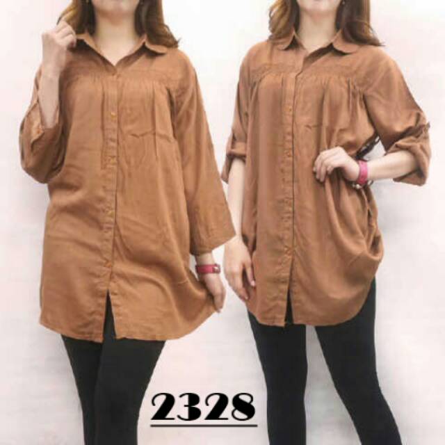 UNION11 -  KEMEJA JUMBO XXXL POLOS COKLAT / KEMEJA KERJA WANITA JUMBO / ATASAN BIG SIZE WANITA