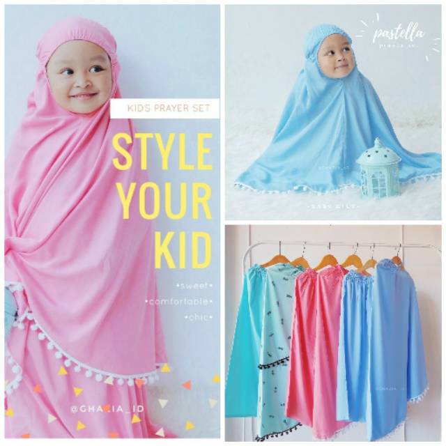 Mukena anak Ghazia (pastella prayer set ) / mukena adem /mukena katun rayon /mukena rayon