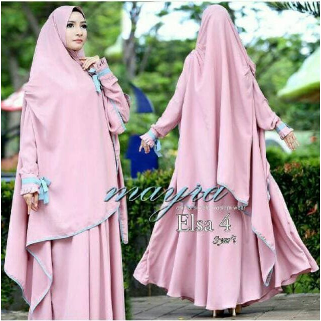 Gamis Polos Jersey Syari Set Elsa 4 Mayra- Syar'i Jersy Fashion Wanita - Hitam  ER-297