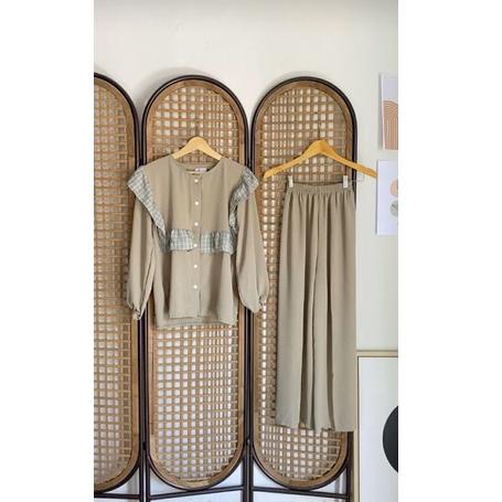 "MG.14My22o" NAOMI SET ONE SET by Pinkhijab_boutique (Blouse & Culotte) WARNA CREAM & TAUPE ONESET C