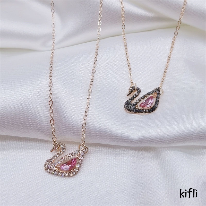 Korea Kalung,Rantai Liontin Angsa,Warna Pink Berlian Imitasi Untuk,Wanita Aksesoris