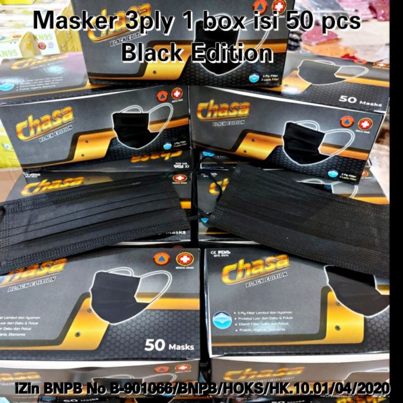 masker 3ply black edition/masker sekali pakai /masker BFE95%