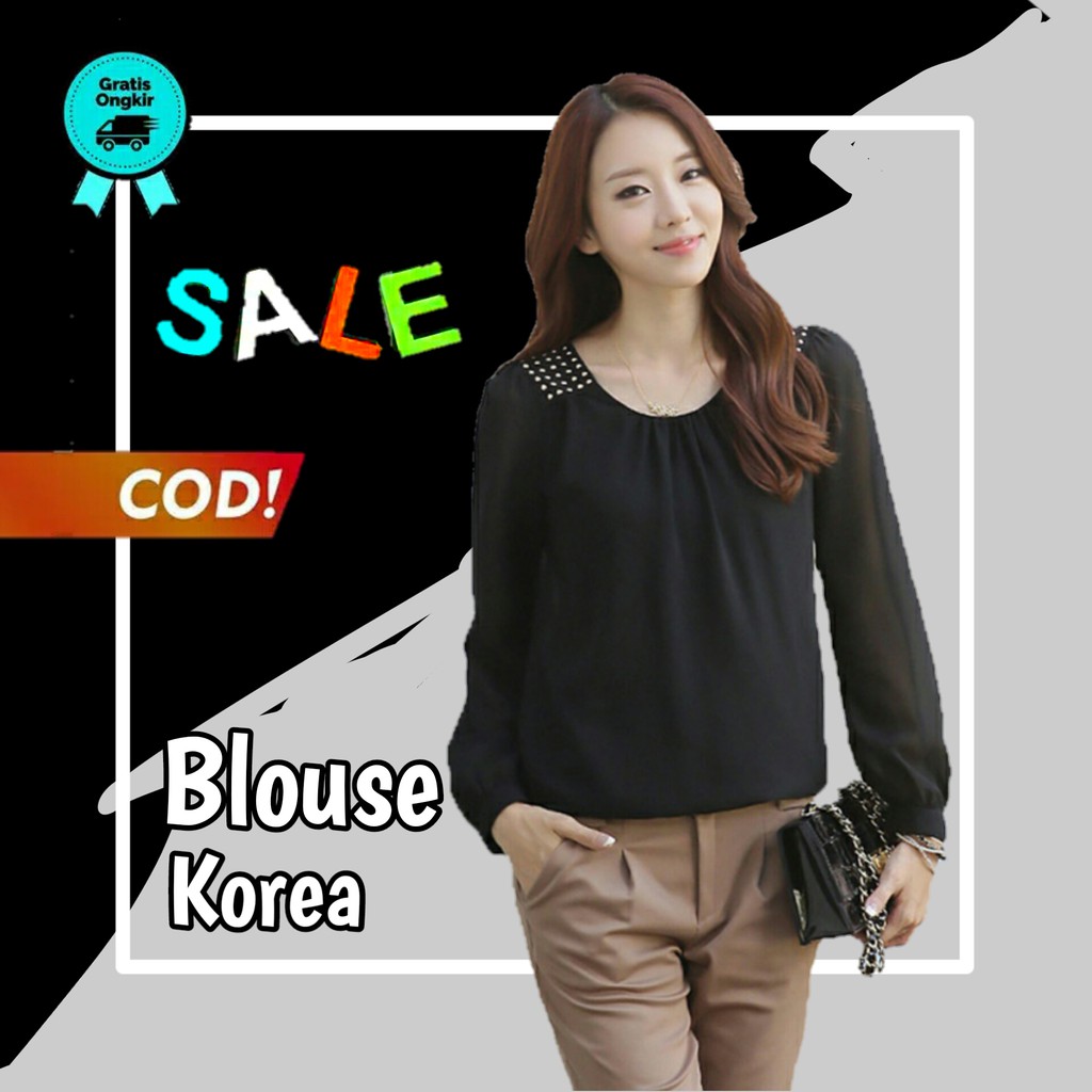 blouse korea import blouse import wanita blouse putih wanita lengan panjang blouse wanita putih A12