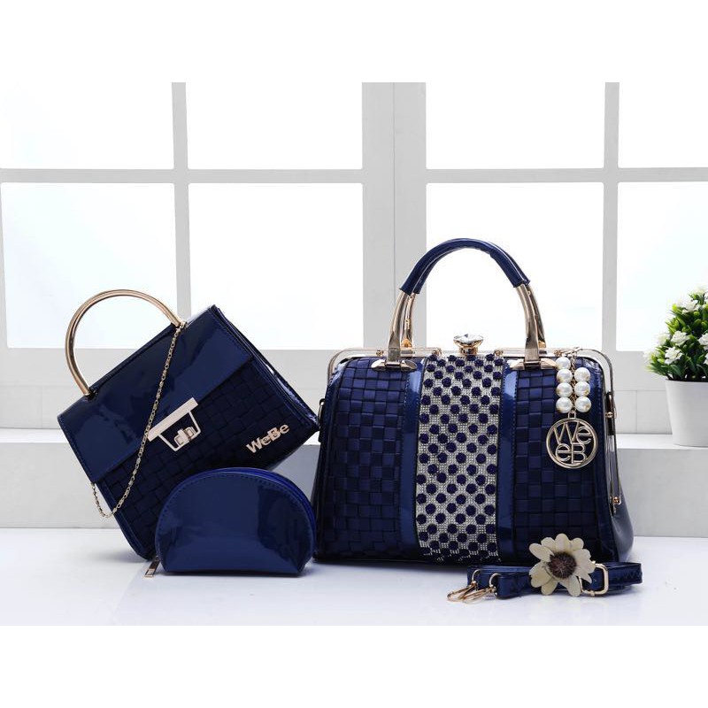 Habis total TAS TANGAN WANITA Webe Behel Rose 6823 set 3in1 tas batam import TAS CANTIK