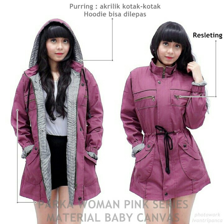 Jaket Parka Wanita Hoodie Musim Dingin