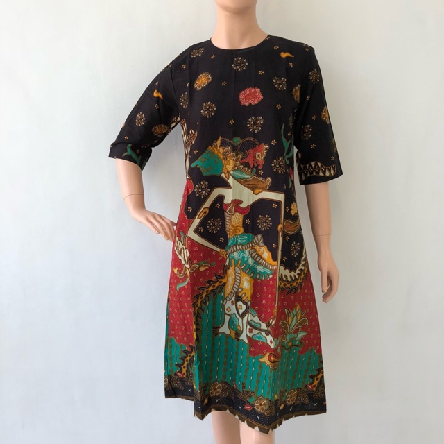 Tunik lengan pendek batik cap wayang katun wanita