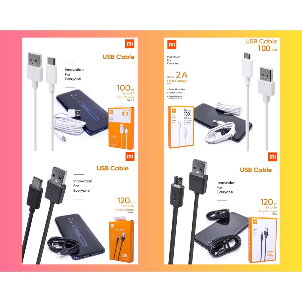 Kabel Data Xiaomi Original 100% Fast Charging Micro Dan Type C Mi6 Note 5/Note 4X