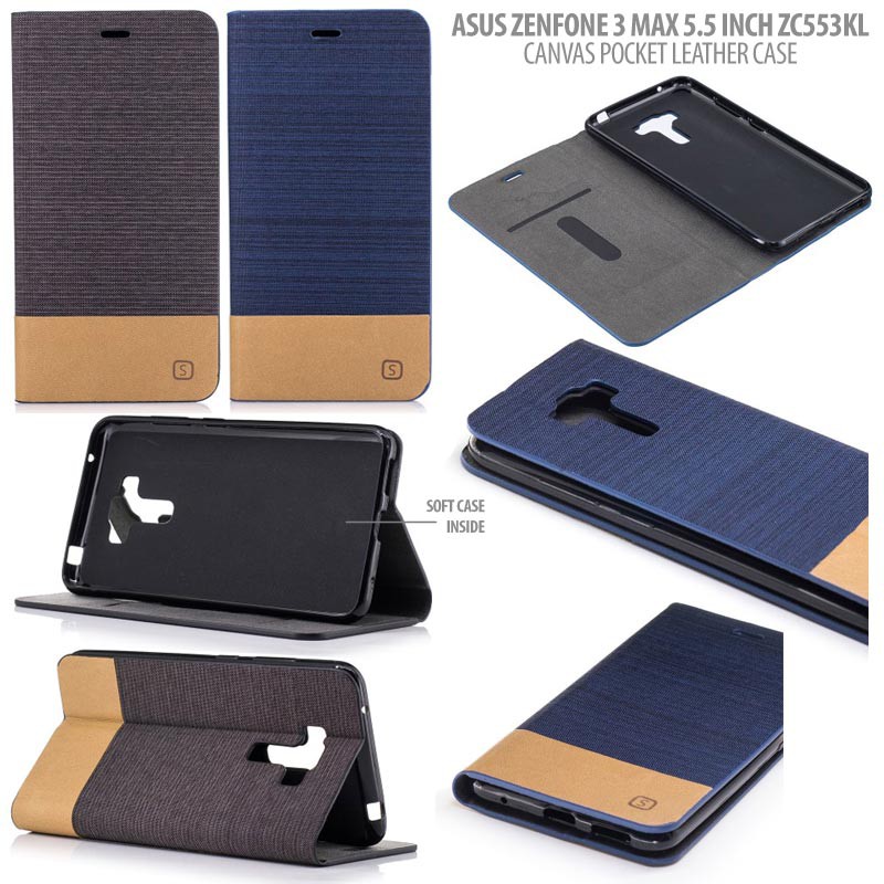 Asus Zenfone 3 Max 5.5 Inch ZC553KL - Canvas Pocket Leather Case