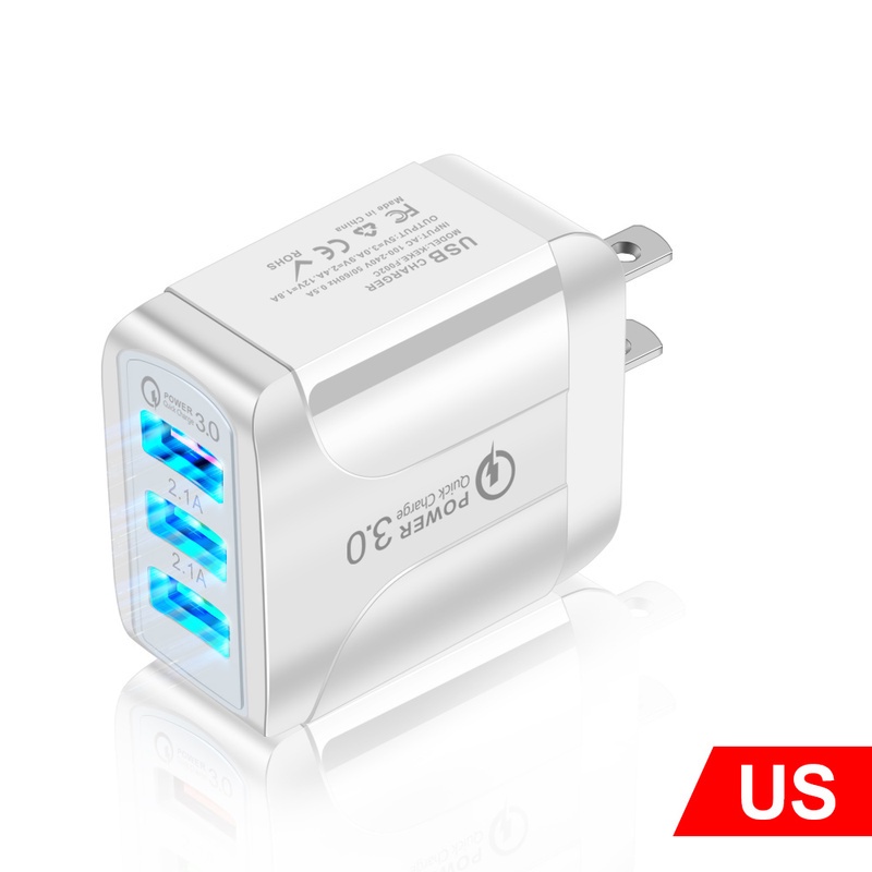 Adapter Charger Dinding 3 Port USB 15W Multifungsi Plug EU US Untuk Smartphone Android