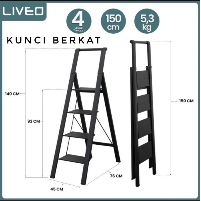 Tangga Hitam Liveo LV 184/Tangga Almunium Black/Ladder 4 step