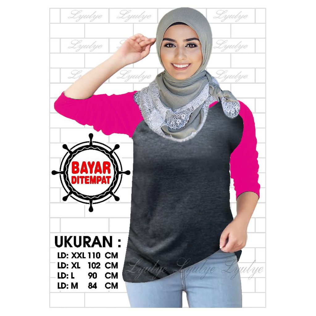 Kaos Raglan (POLOS)/Kaos Wanita Lengan 3/4/ Kaos Wanita/ Kaos Cewek/ Kaos Oblong/Misty