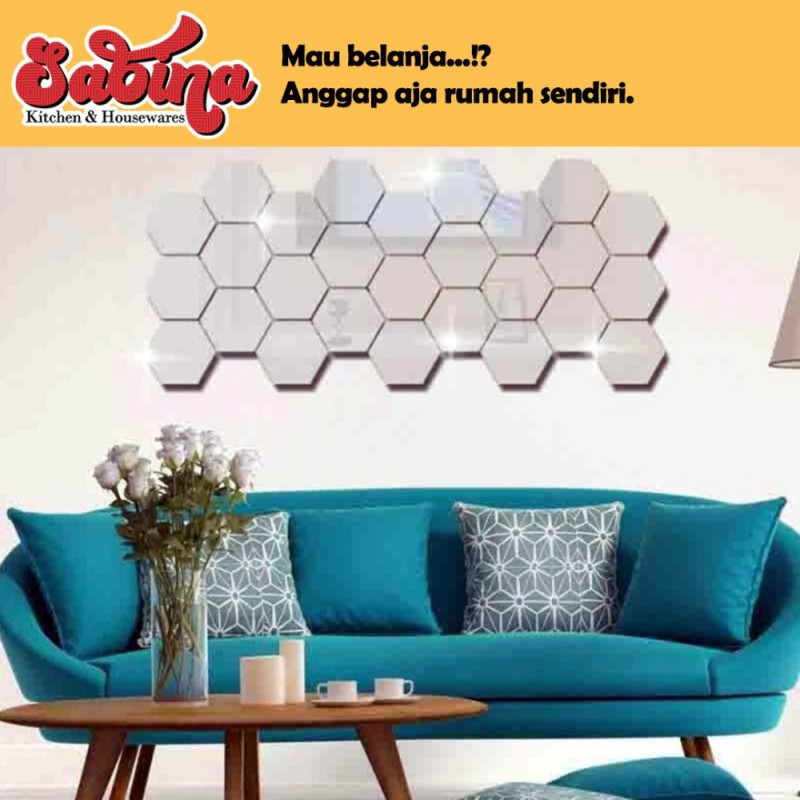 Sticker Dekorasi Dinding Hexagon Mirror Acrylic 7PCS