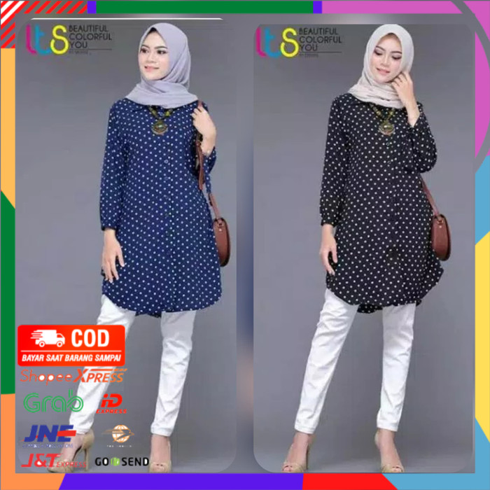 ✨ BISA COD ✨ Tunik Polkadot cantik - Hitam